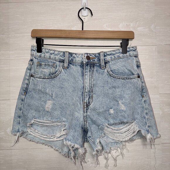Harper Heritage High Rise Distressed Denim Shorts Size 25 Light Wash Raw Hem - Picture 2 of 5